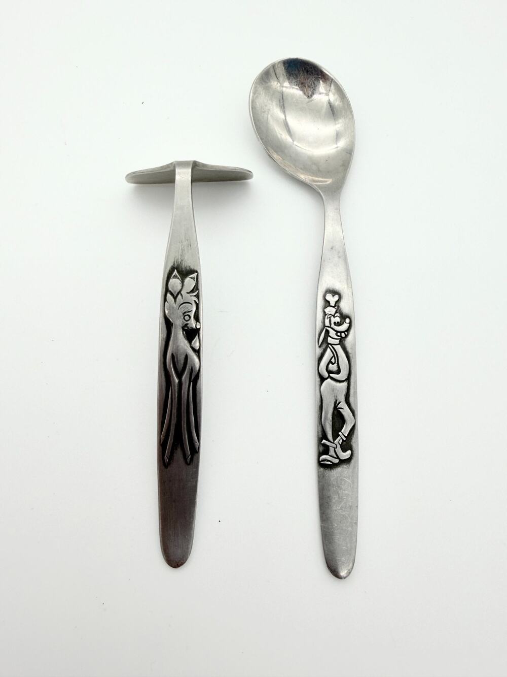 Vintage Disney Bonny Japan Stainless Baby Spoon Pusher Gift Set 1970s